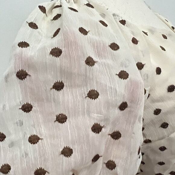 Blu pepper Chocolate Brown Polka Dot Peplum Top Women’s Sz M Semi-Sheer Sleeves - Picture 2 of 8